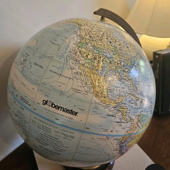 Vintage Globemaster 12 In Diameter Globe Raised Topography Wood & Brass Accents - Picture 6 of 7